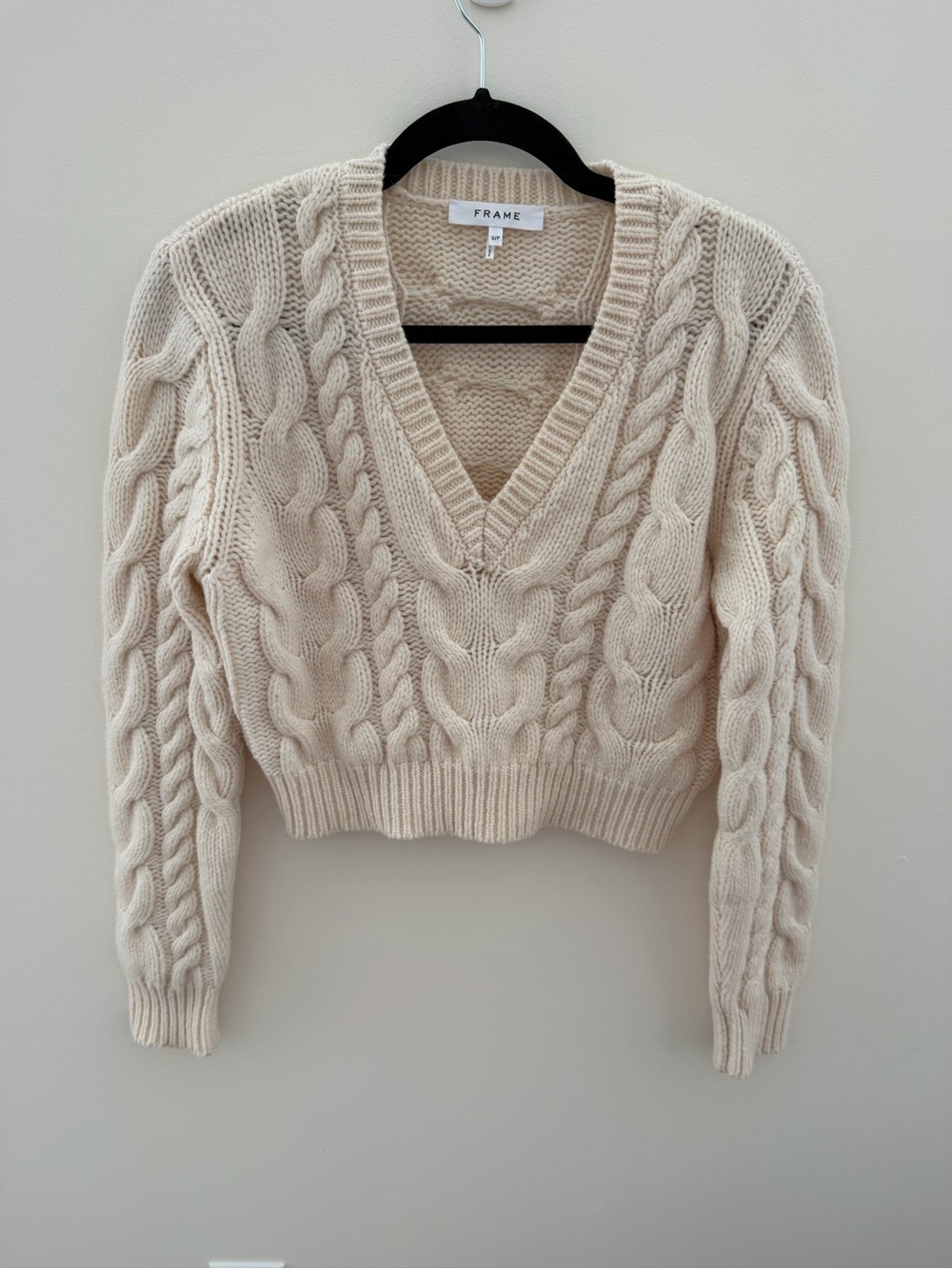 Frame Denim Ivory Cable V-Neck Sweater